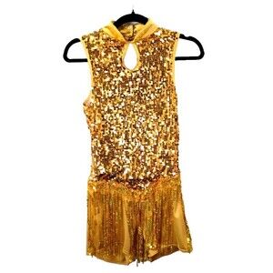 Weissman Gold Sequins Dance Dress with Shorts Bodice 32 Modest Skate Halloween